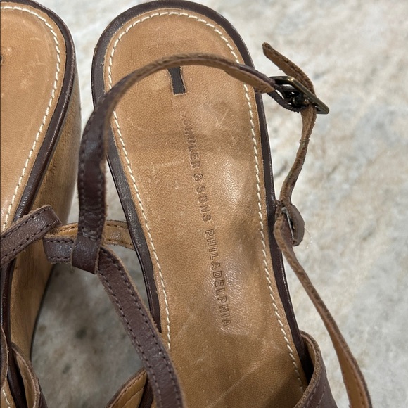 Schuler & Sons Philadelphia peep toe wedge shoes size 40 buckle strap brown - Picture 3 of 14